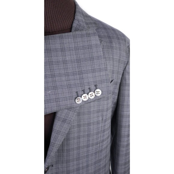 Savile Row Sport Coat Blazer Gray Windowpane Plaid Gray 46R Casual Jacket Wool - Picture 6 of 13